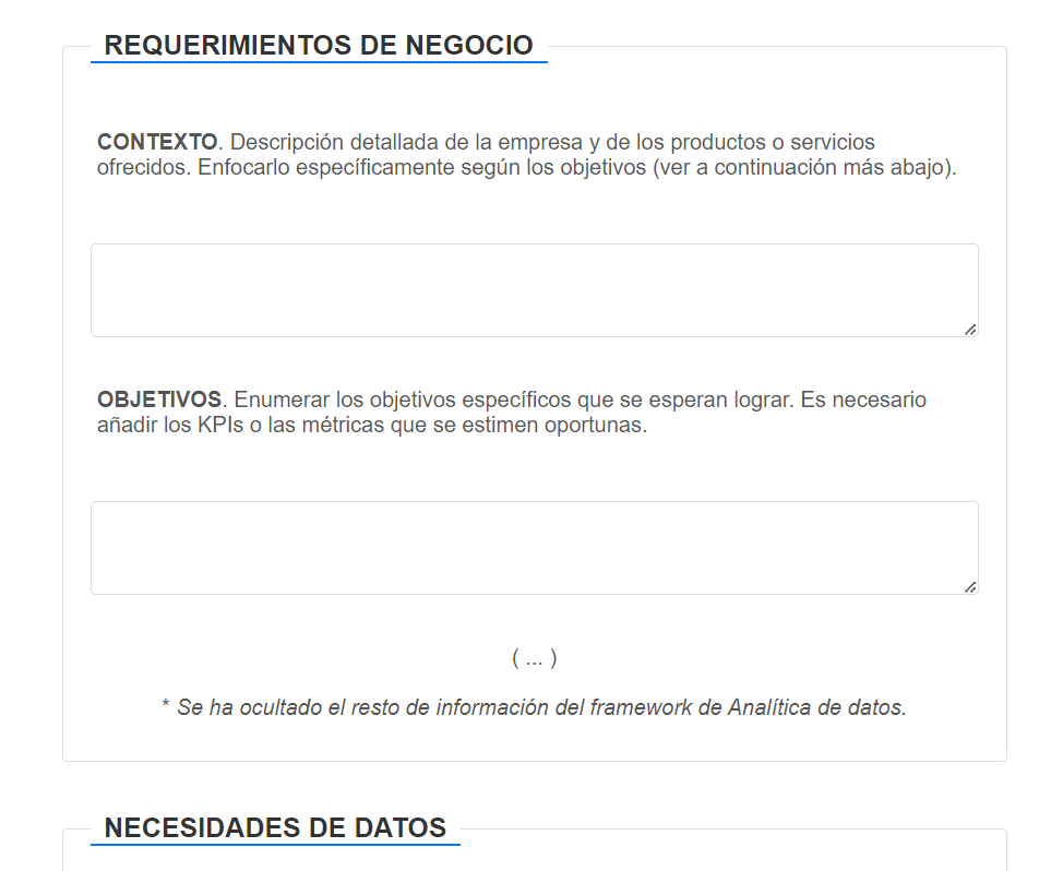 Extracto del framework de trabajo de proyectos de Analítica de datos